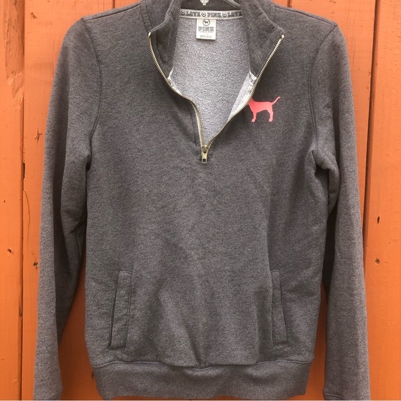 PINK Victoria’s Secret Logo Half Zip Gray Pullover Size Small - Picture 7 of 7